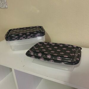 Juicy Couture Black & Pink Crown Print Food Storage Containers - Set of Lids